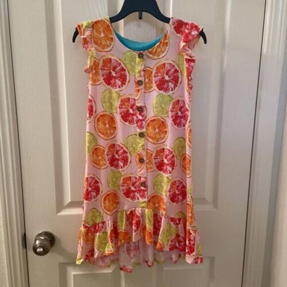 Posh Peanut Citrine Ruffled Cap Sleeve Henley Hi-Low Dress Girls Size 8 NWT - Picture 1 of 11